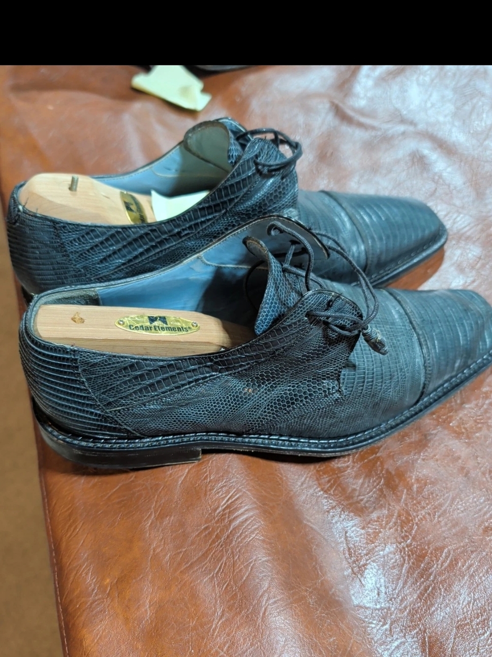 Mezlan Platinum Genuine Lizard Skin Derby Shoes Black